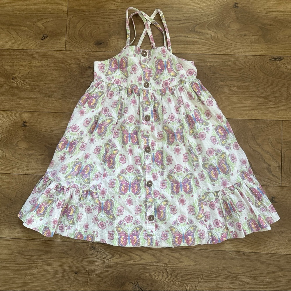 Joie Girl's Sundress Size 8 Butterfly Print Cottagecore‎ Spaghetti Strap Smocked
